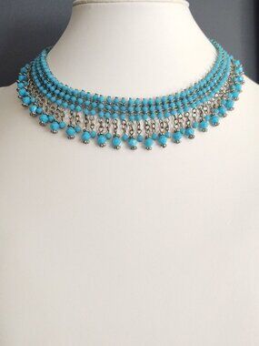Blue beaded dangle necklace